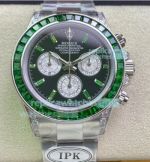 Swiss Replica Rolex Daytona Black Dial Green Diamond Bezel Watch 40MM_th.jpg